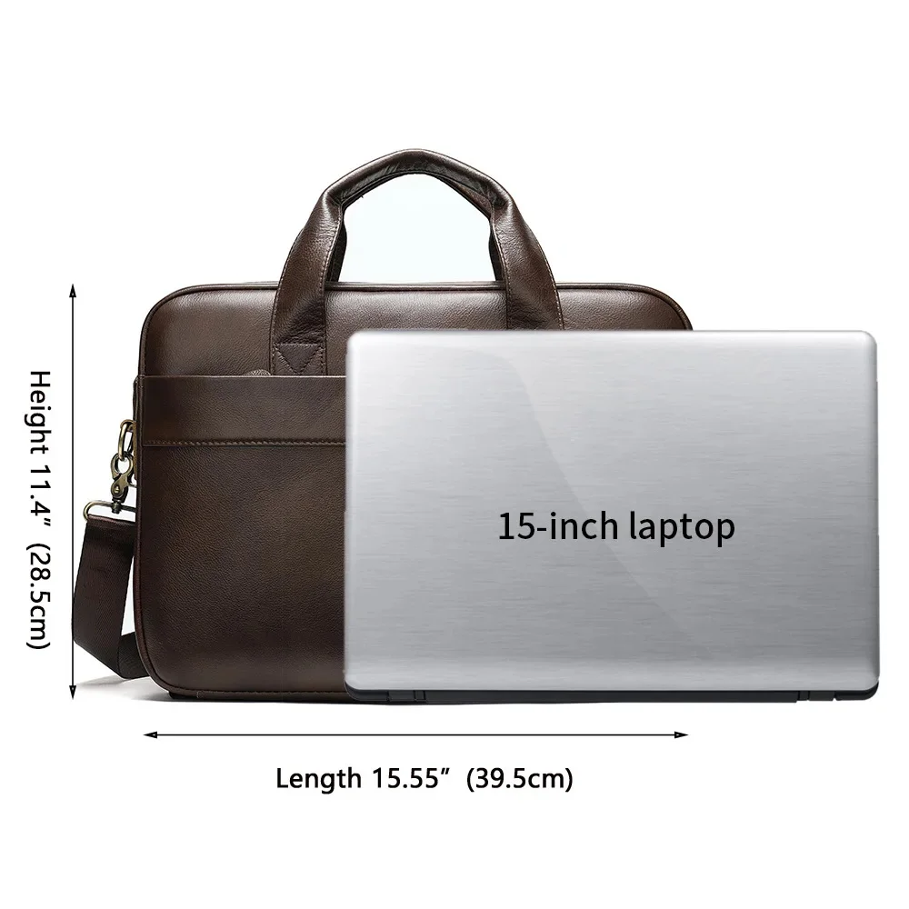 Grote Aktetassen Voor Mannen Luxe Laptoptas 15.6 Inch Zwarte Koffie Computuer Met Schouderband Mannelijke Handtas High Fashion