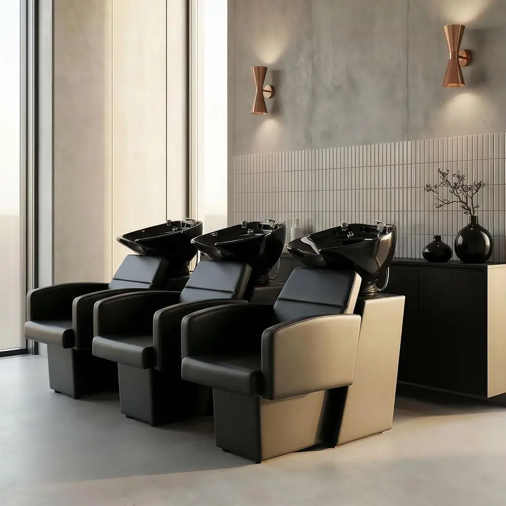 Barber Backwash Chair with Porcelain Shampoo Bowl for Hair Washing Station or Spa