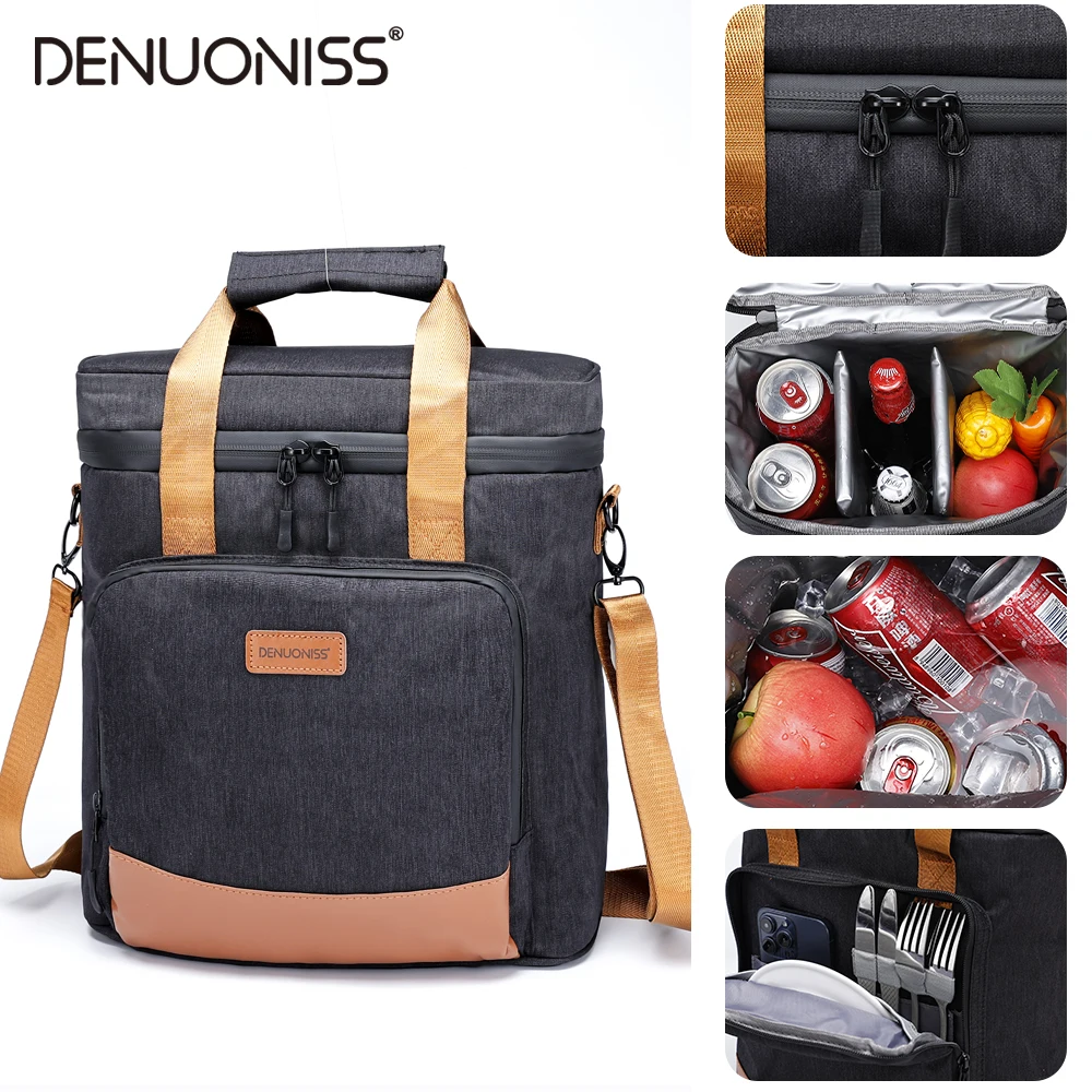 DENUONISS New Wine Cooling Bag 100% Leakproof Picnic Cooler Bag Vintage Leather Refrigerator Bag Portable Thermal Bag