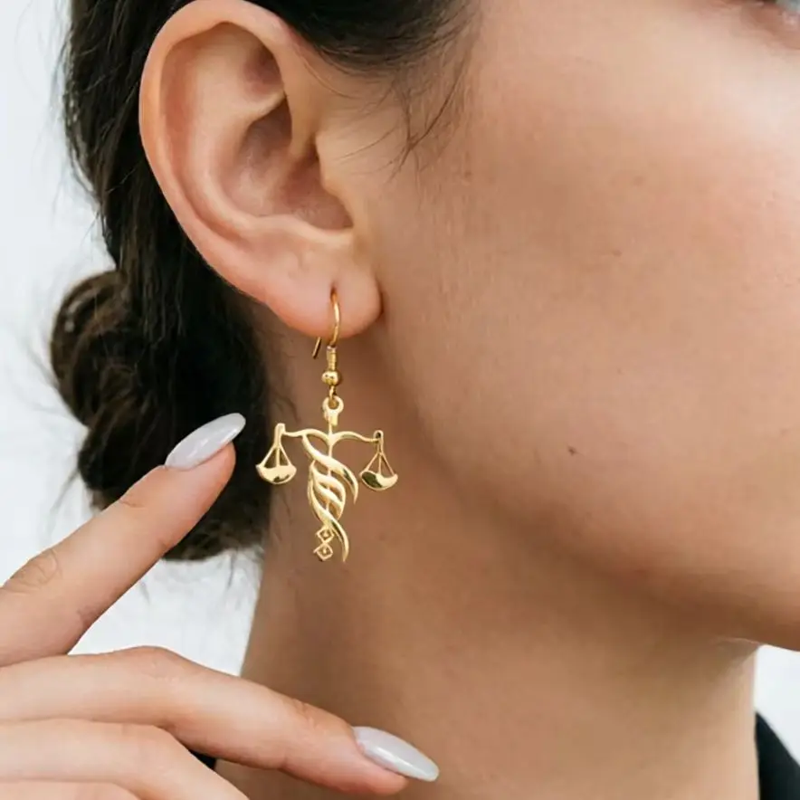 Astrology Libra Pendant Earrings Zodiac Balance Scale Dangle Earring for Women Stainless Steel Horoscope Theme Jewelry Gifts