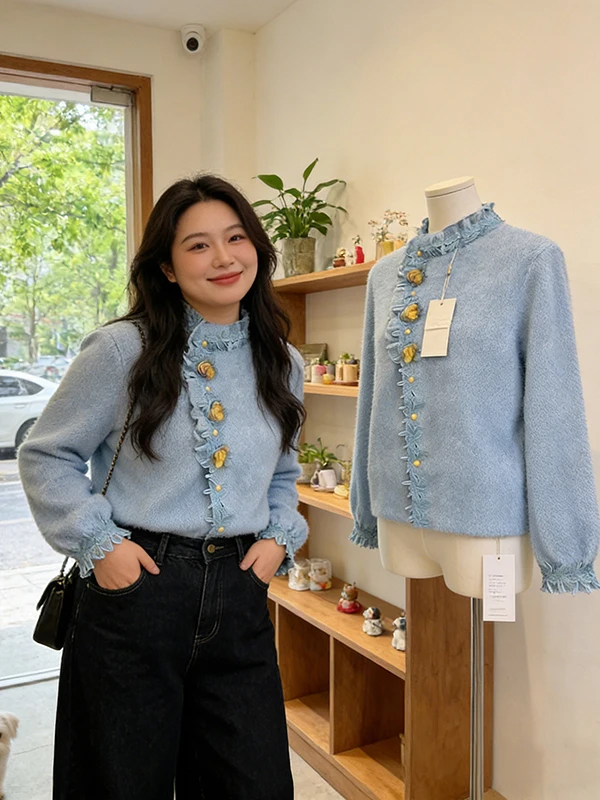 

Элегантная женская рубашка большого размера в винтажном стиле с длинным рукавом, повседневная, с круглым вырезом, кружевной отделкой, весна 2026, в корейском стиле, дышащая, комфортная