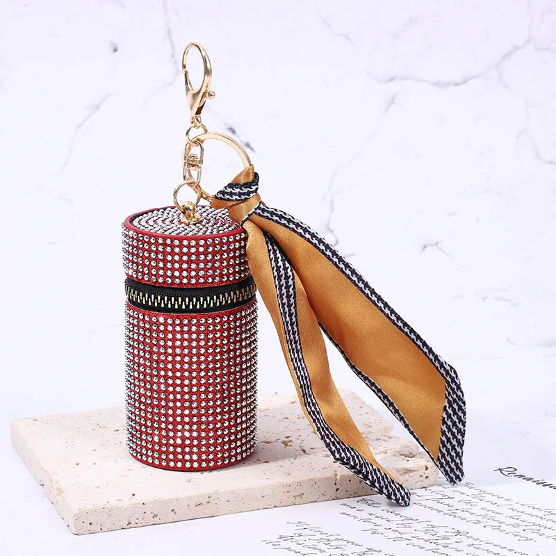 Diamantbesetzte Lippenstifttasche, modische Ohrringtasche, Seidenschal-Schlüsselanhänger, Anhänger-Dekoration – Detail 2