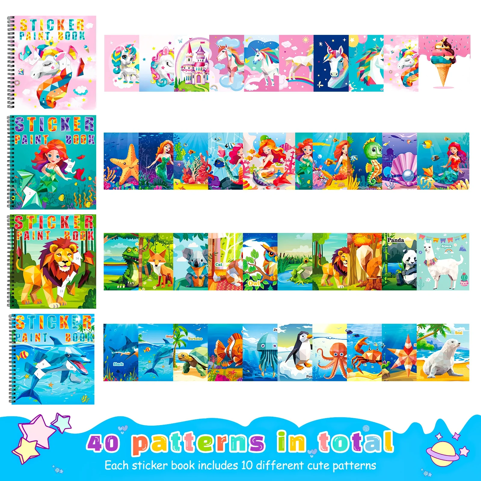 1PCS Stickers Paint Book Unicorn Sticker by Number For Kids Travel Toy Paint By Sticker For Airplane Children's Birthday Gifts