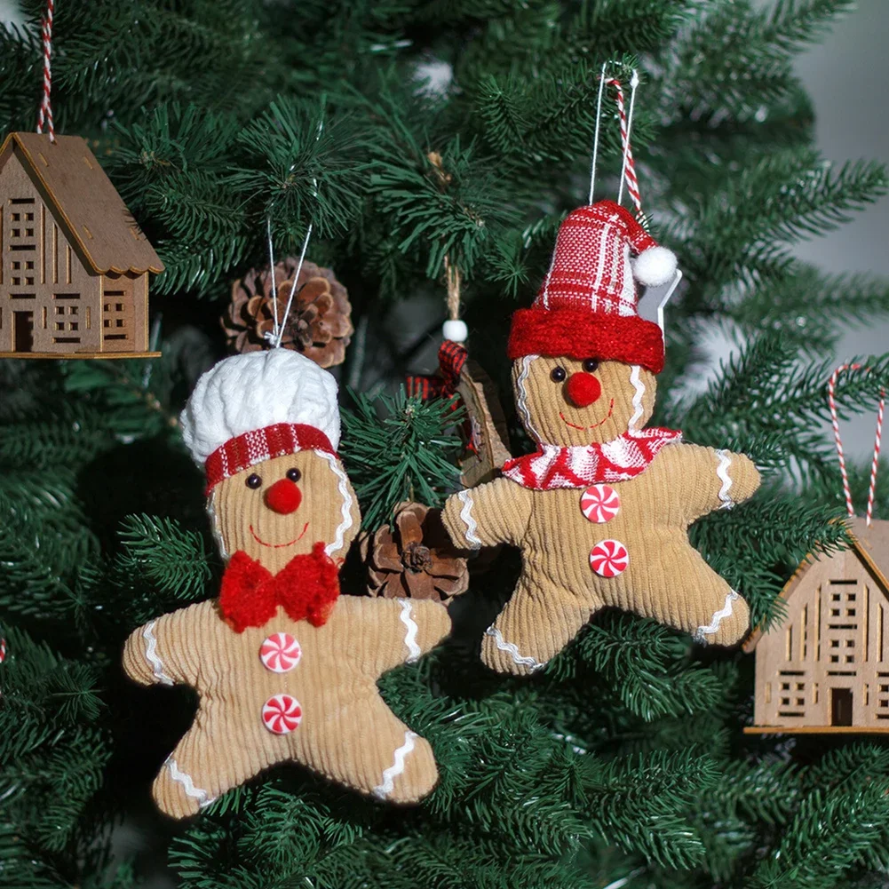 Gingerbread-Man Christmas Ornaments Plush Gingerbread-Man Doll Hanging Pendant For Christmas Tree Hanging Decorations