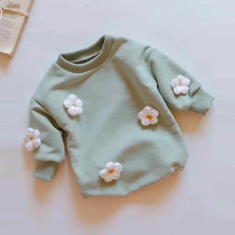 Newborn Baby Romper Embroidery Flower Sweatshirts Romper Jumpsuits Long Sleeve Clothes Infant Rompers Spring Cute 0-6M 12M 24M