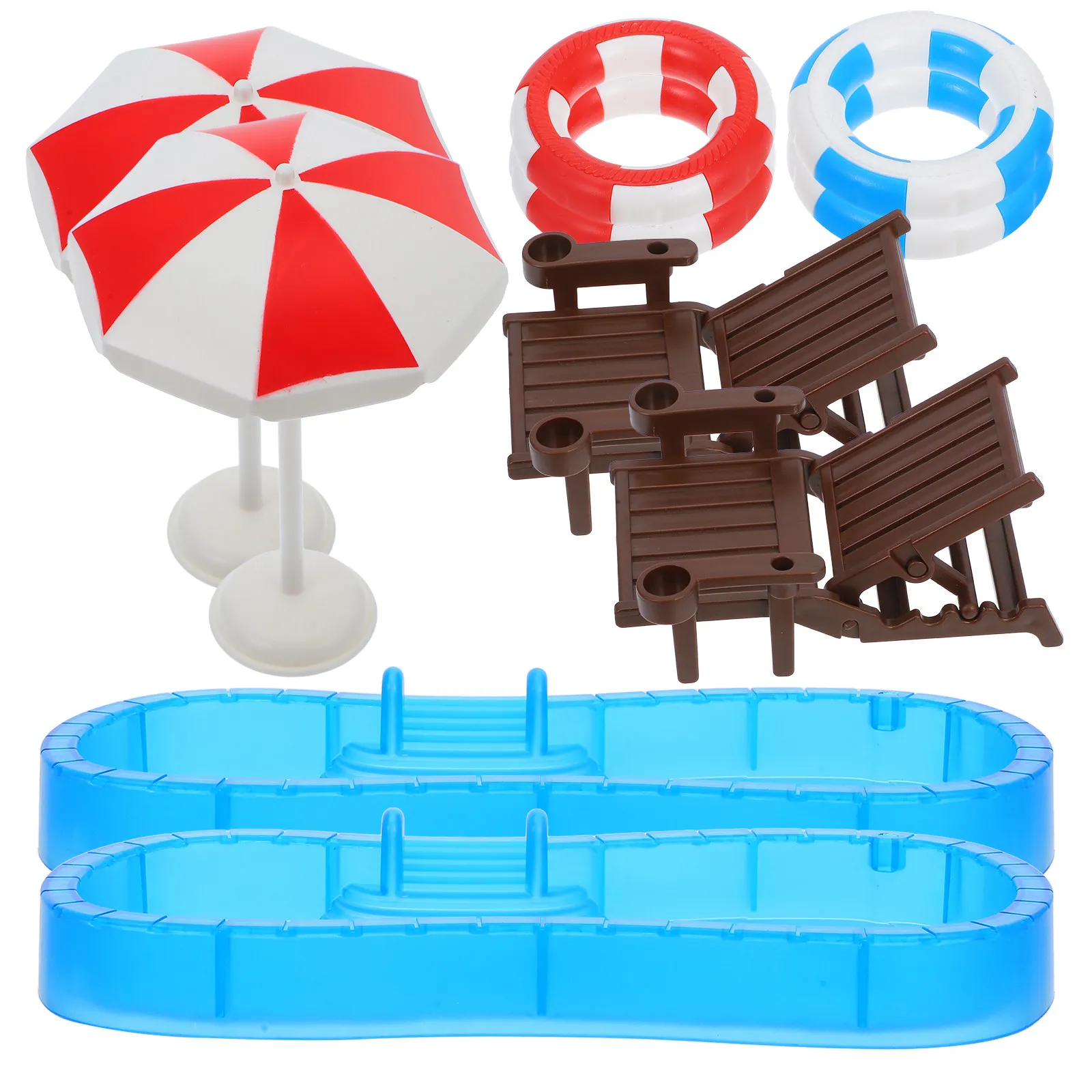 2セットミニスイムプール家具セットミニチュアビーチアクセサリーミニハウスシーン装飾夏マイクロ風景diyルーム用
