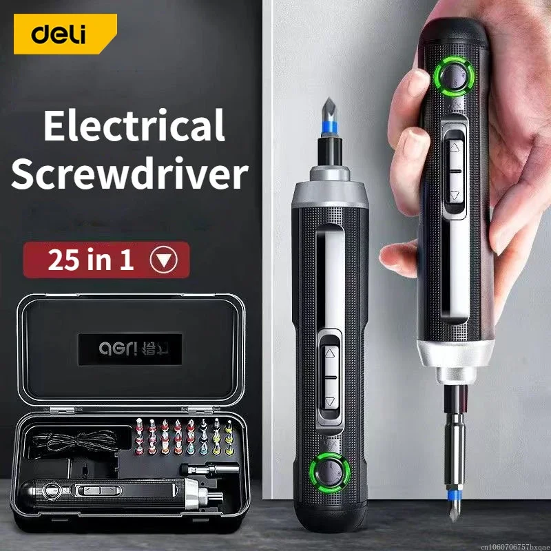 DELI Cordless Screwdriver Set, Bateria De Lítio Recarregável, Chave De Fenda, Lâmpada LED Ferramentas, Embalagem Do Presente, 3.6V