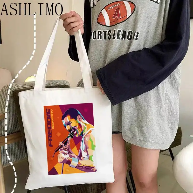 Queen Music Team High Capacity Women Eoc Friendly Tote Bag Canvas Bag 2022 Foldable Shoulder Bag Shopping Printed Bag Reusable