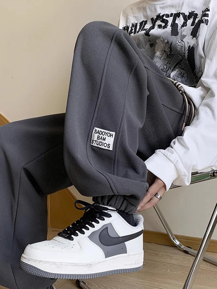 

American Retro Knitted Sports Pants Men's Spring Autumn Loose Deep ey Trendy Brand Casual Loose Cuffed Sweatpants