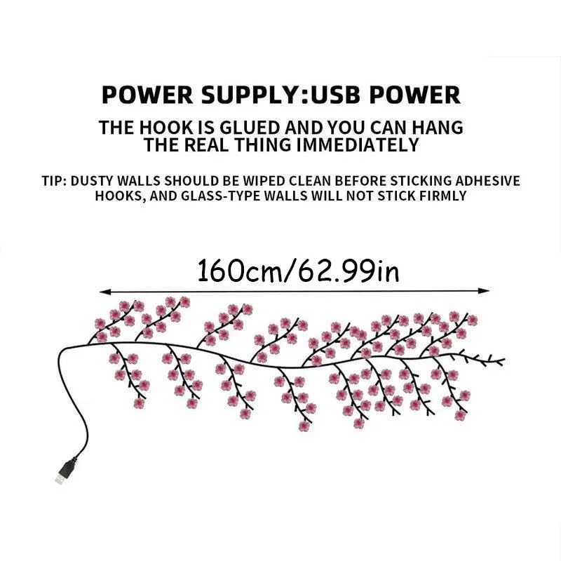 LED Cherry Blossom Garland Lights Artificial Flower Plants Room Decor Bedroom Holiday Party Home Decoration gallery 5