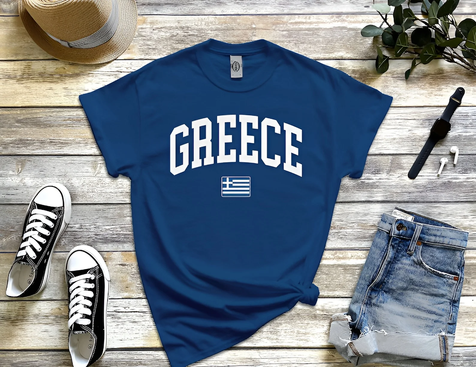 Greek flag trend Y2K print European and American slim fit versatile women\'s T-shirt short sleeved retail women\'s T-shirt