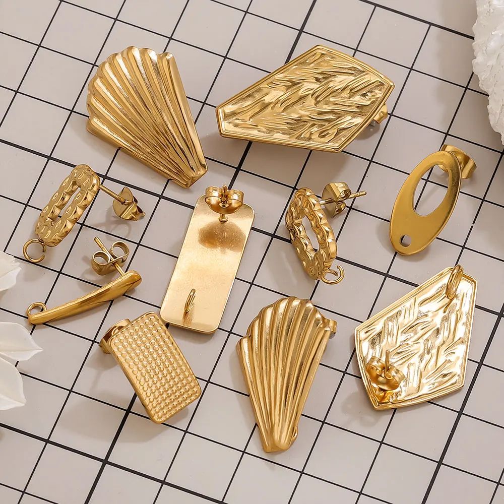 

10pcs Stainless Steel Earrings Materials Gold Plated Earring Hoops Base Star Round Hook Connectors DIY Jewelry Making Supplies