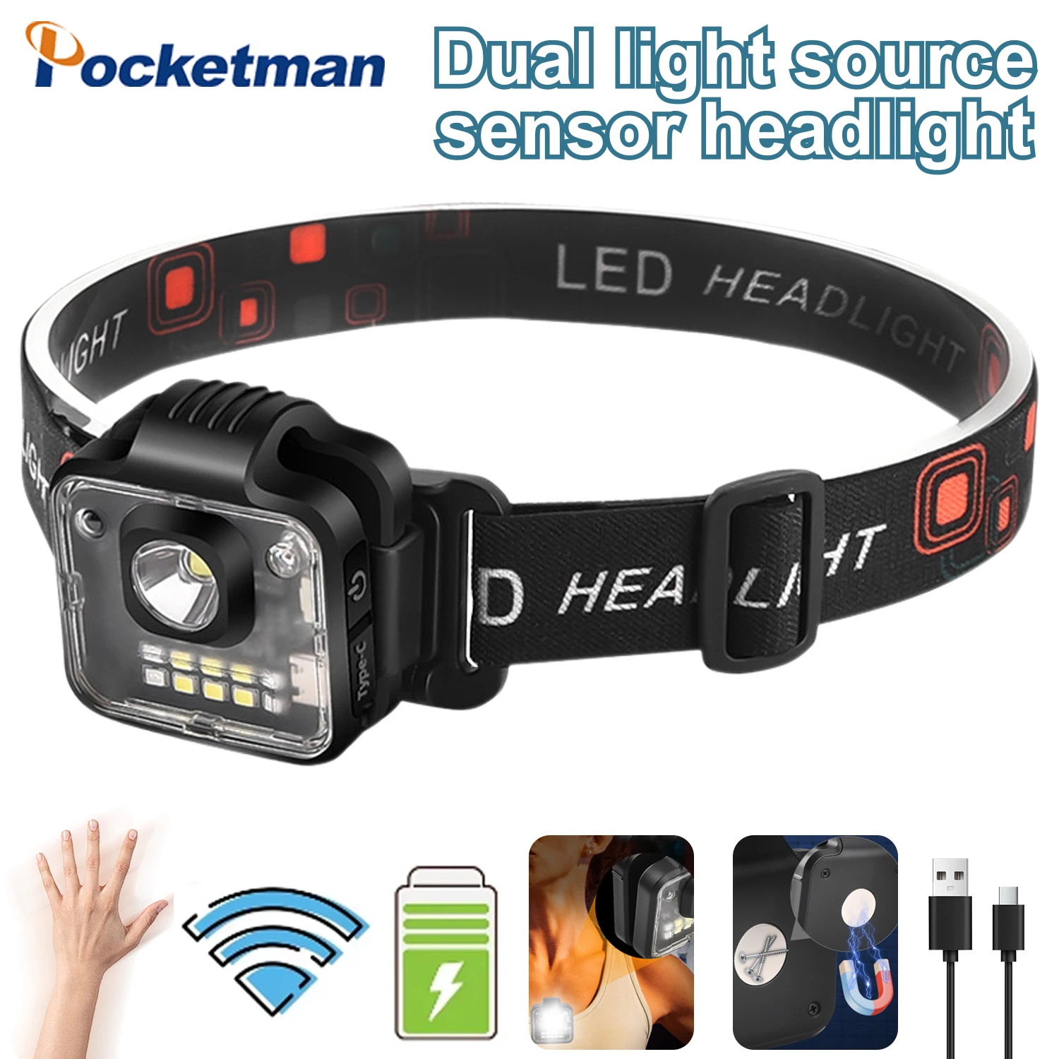 

LED Induction Headlamp Multifunction Cap-clip Lamp Night Running Head Flashlight Outdoor Camping Fishing Head Lamp Warning Light