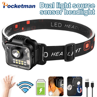 LED Induction Headlamp Multifunction Cap-clip Lamp Night Running Head Flashlight Outdoor Camping Fishing Head Lamp Warning Light