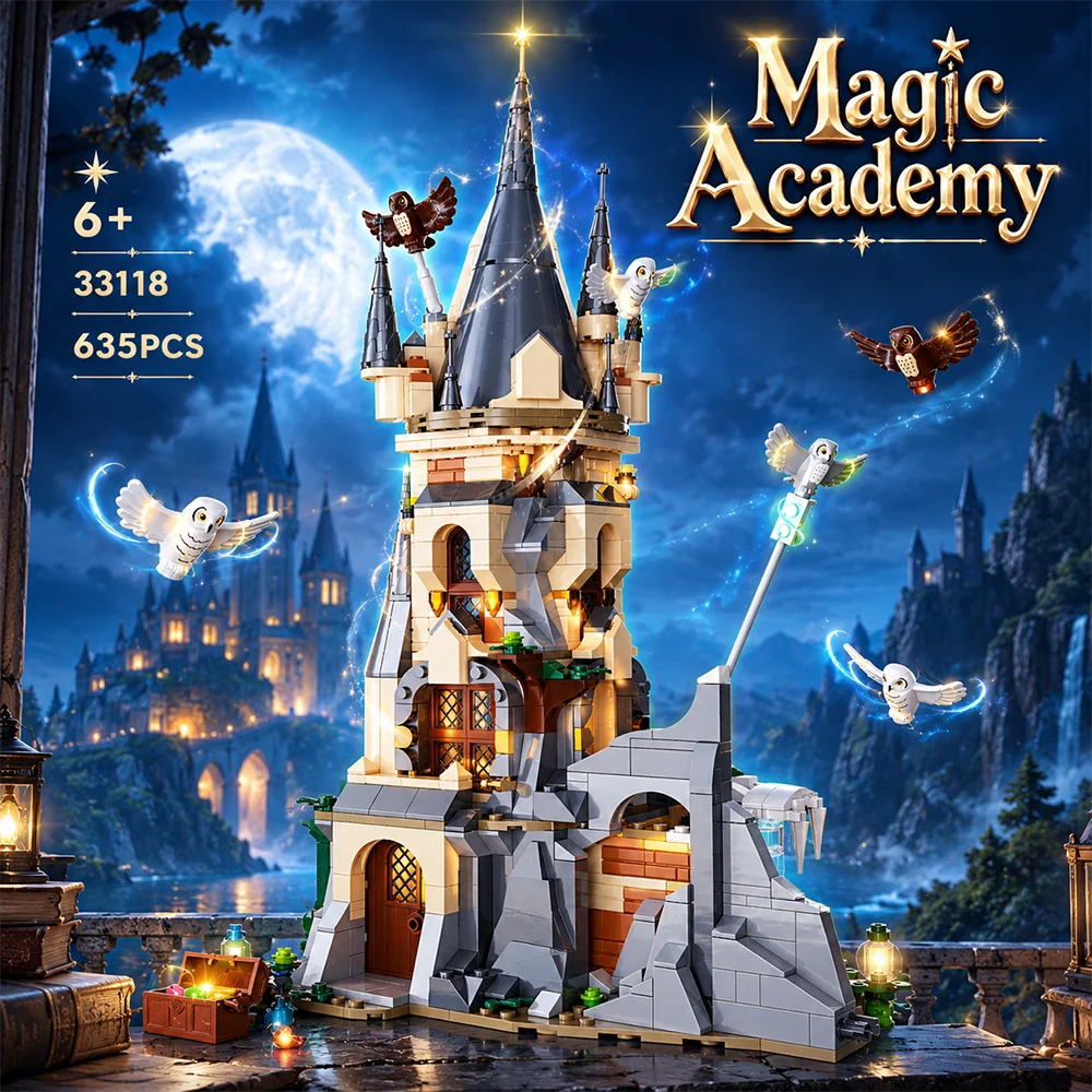 Magic Academy Owl Tower Building Blocks Set 635PCS, Premium Small ABS Bricks, Medieval Castle Model with Multi-layer Interior Scene & Owl Ornaments, DIY Assembly Toy, Desktop Decoration, Wonderful Holiday & Birthday Gift for Kids and Adults