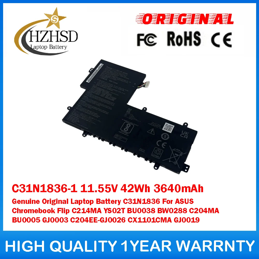 

C31N1836-1 11.55V 42Wh 3640mAh C31N1836 Genuine Original Laptop Battery For ASUS Chromebook Flip C214MA YS02T BU0038 BW0288