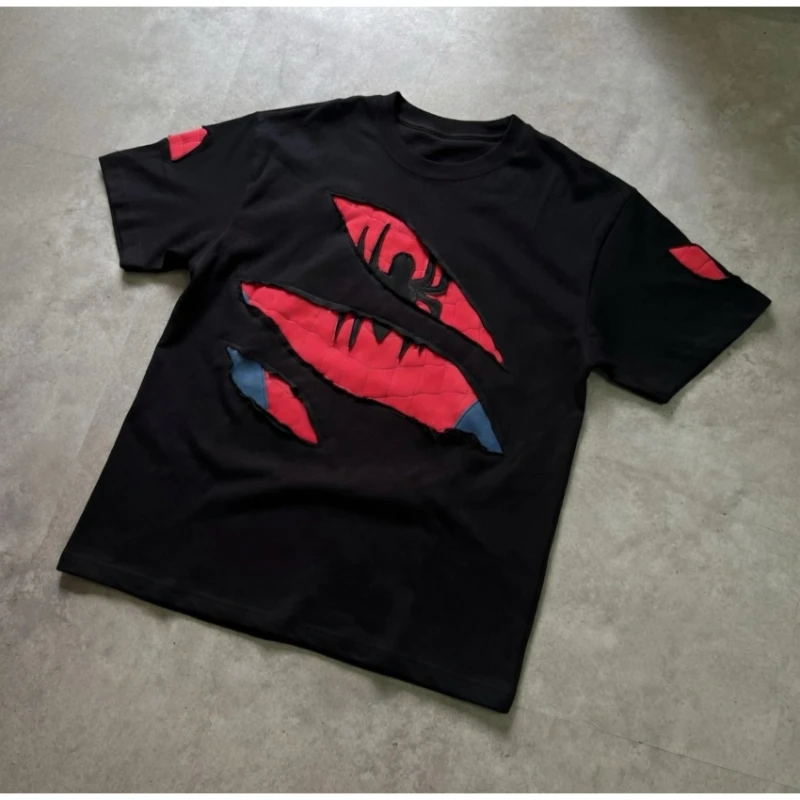 Mens T Shirt Y2K Spider Embroidery Patch Tee Harajuku Unisex Loose Fit Crew Neck Short Sleeve Streetwear Fashion Trend Arrival