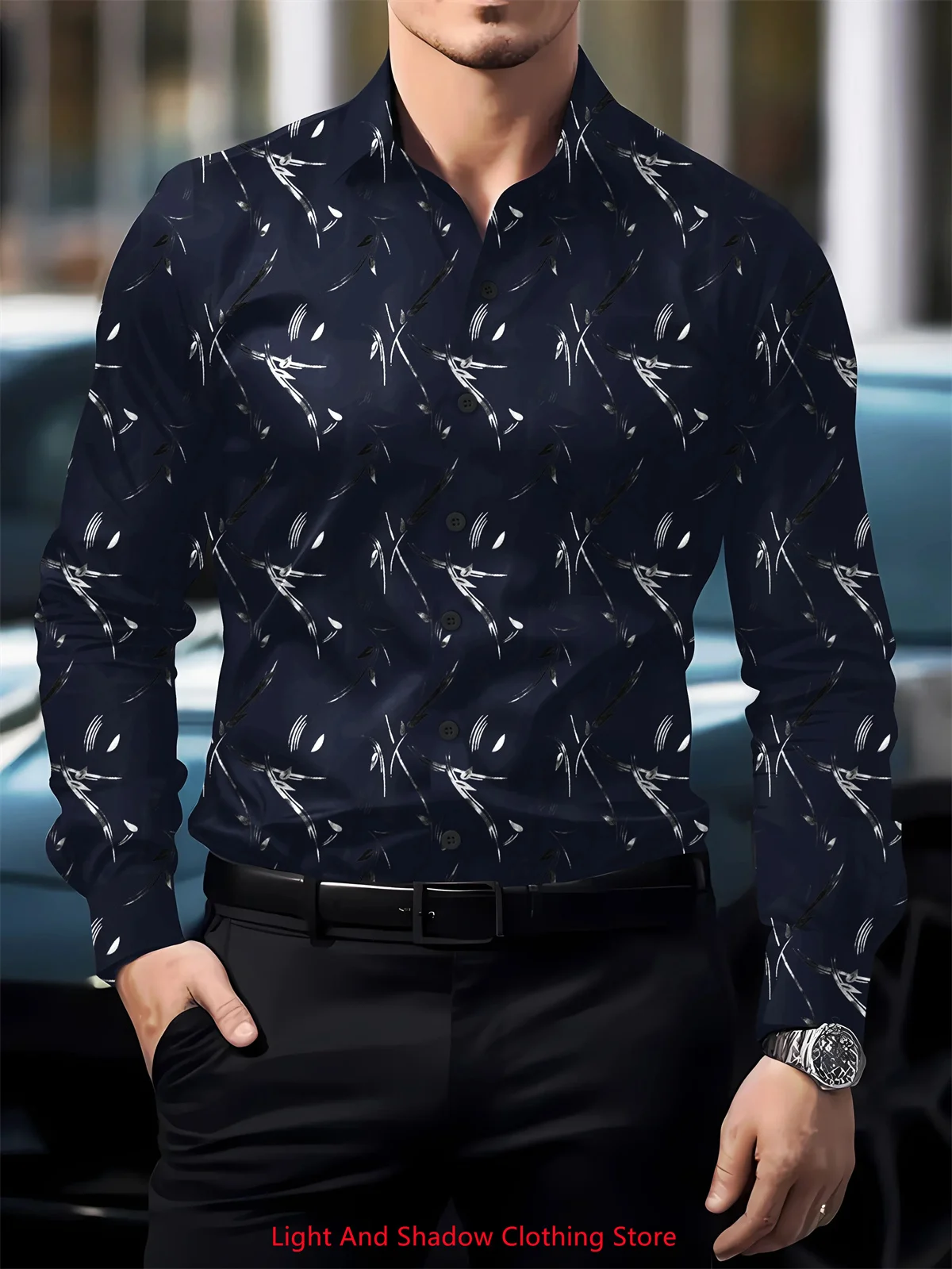 Men's Fashion Luxury Printed Shirt Long Sleeve Collar Button Top High Quality Business Casual Shirt Comfortable and Soft