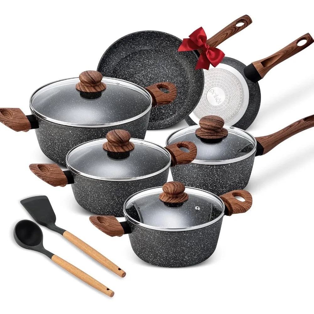 

Induction Cookware Set Pot Set of Pots for Cooking 12 Pieces Dishwasher Safe Kitchen Accessories Non-stick Sets Utensils Dinner