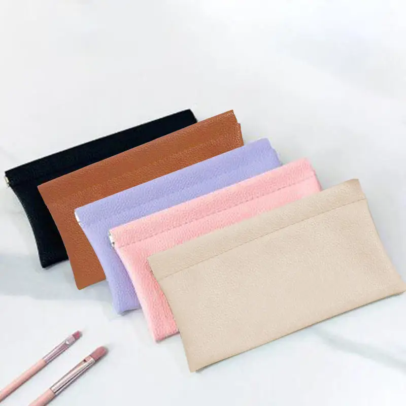 Coin Purse Solid Color Long Wallet Data Cable Earphone Storage Hand-held Bag Multi-purpose Eyeglass Pouch Self-closing Simple