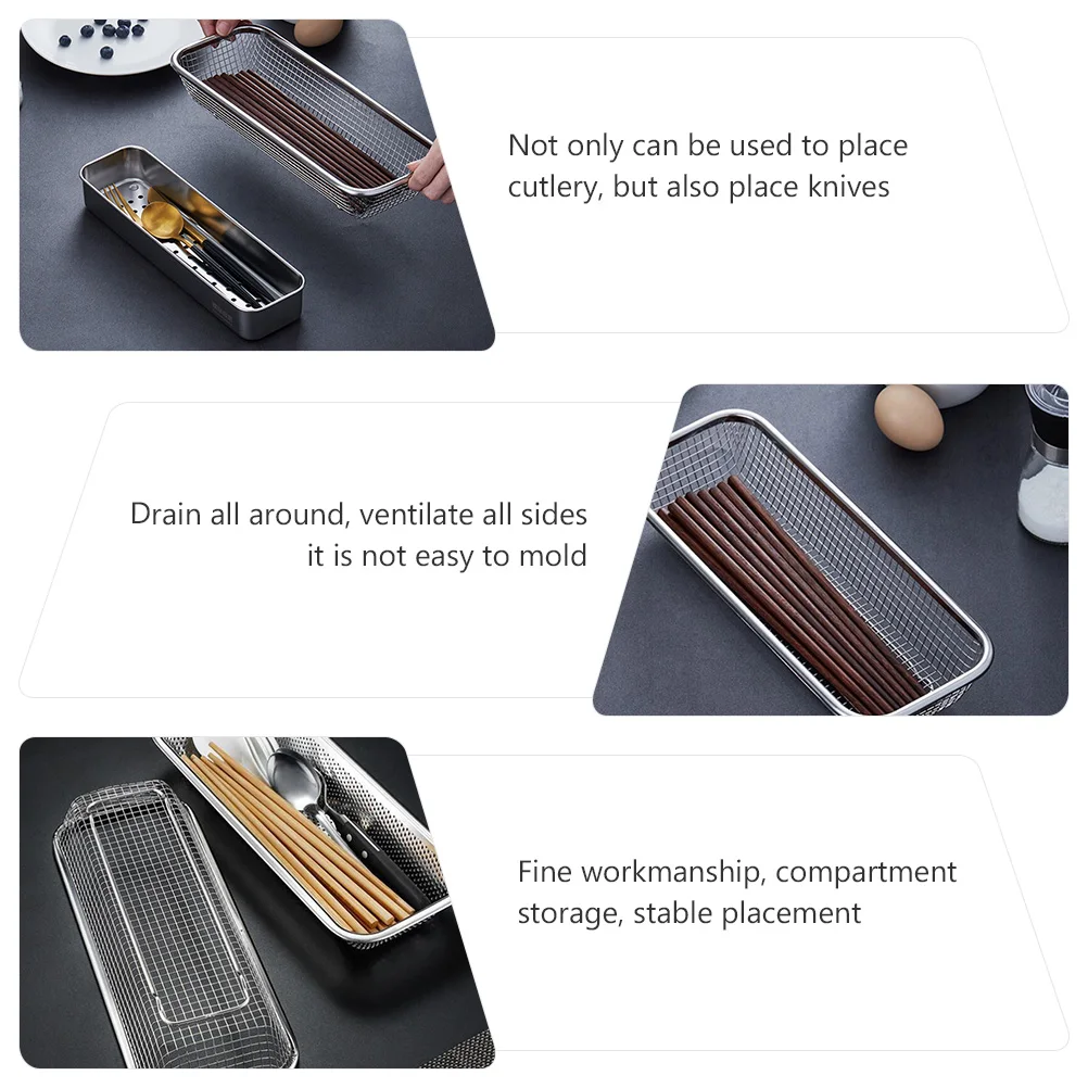 

Stainless Steel Chopstick Box Multipurpose Storage Rack Silver 1Pcs Fine Craftsmanship Stable Placement Cutlery Organizer