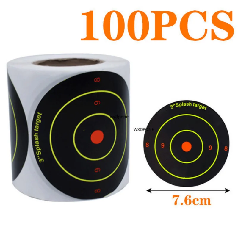 100 Sheet Sticker Targets Splatter Splash Amp Reactive Per Roll 7.50cm Self-Adhesive Colors Impact Shooting (Bullet Eye)