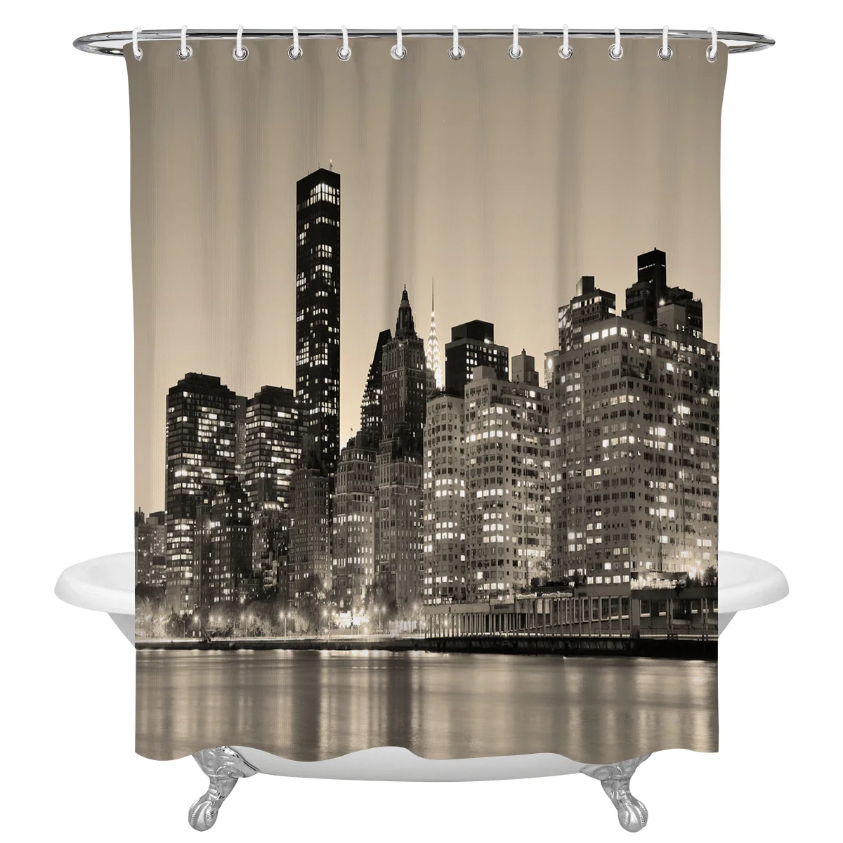 Building City Car Black And White Retro Vehicle Waterproof Shower Curtain With Hook Bathroom Decoration Accessories Curtains