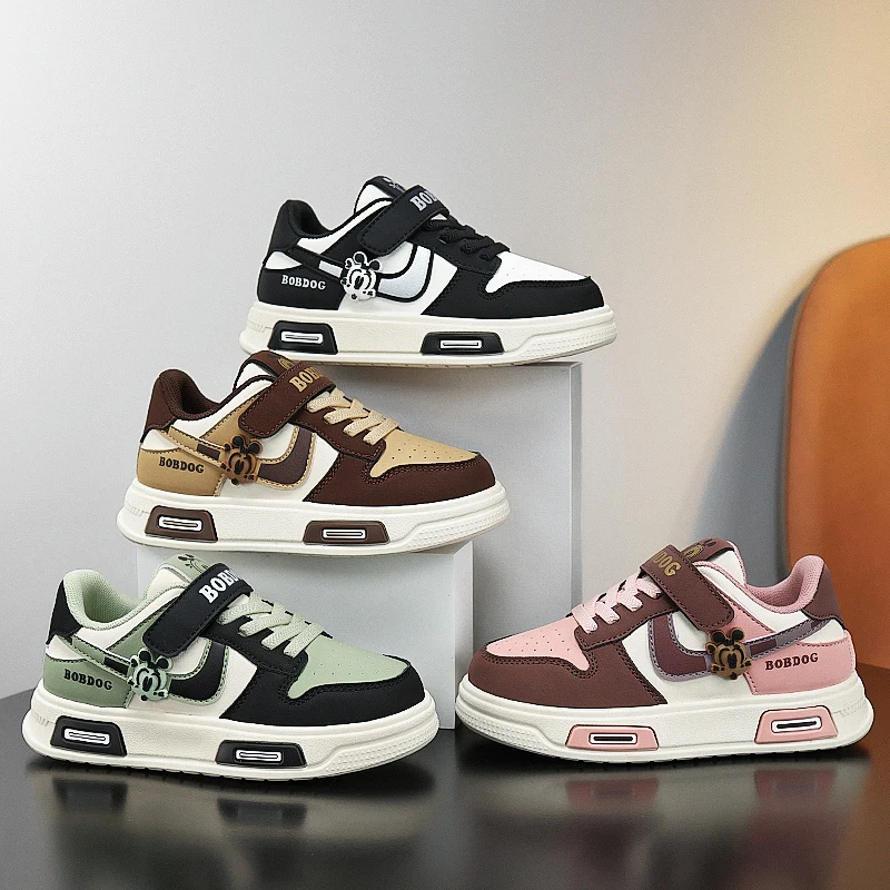 

Four-season Color-block Low-top Large-sized Leather Surface Children's Board Shoes Versatile Fashionable Casual Sports Shoes