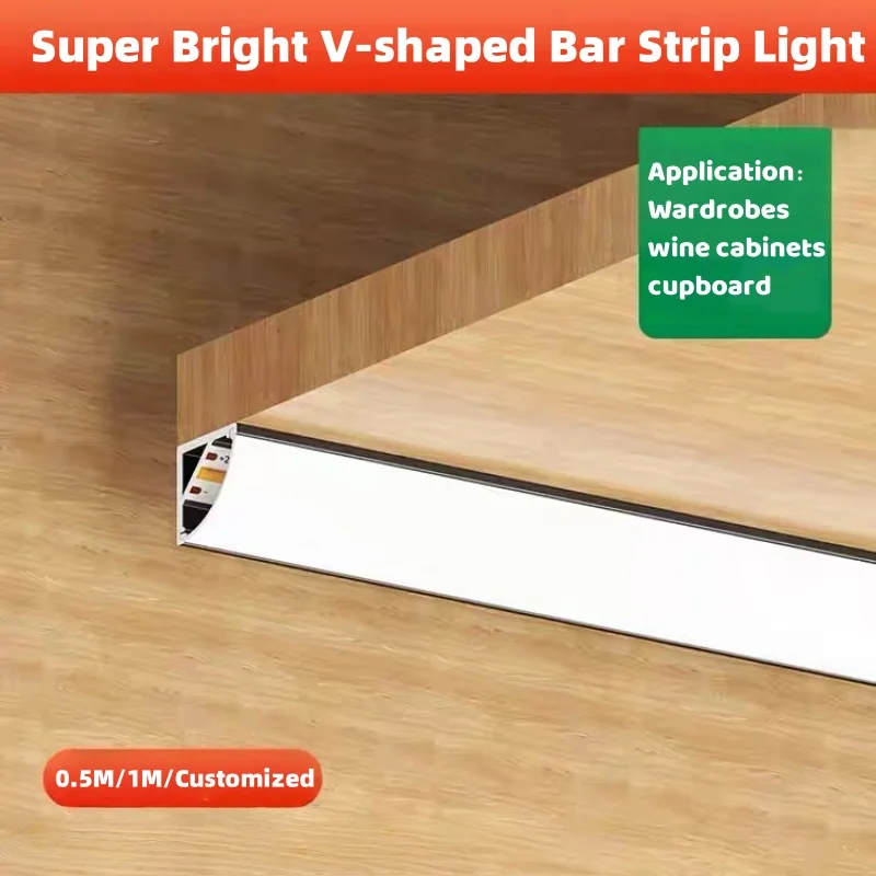 50Cm V-Shape Corner Aluminium Profile Channel Holder with Pc Cover for Kitchen Closet Under Cabinet Lamp Home Decor Linear Light
