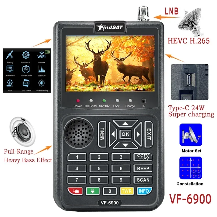 VF-6900 Satellite finder HD Digital Meter For Satellite Receiver 1080P HD,DVB/S2 Satfinder Handheld Meter CCTV AHD 8MP Sat Finde