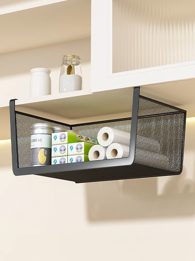 

Современная простая подвесная корзина для хранения на кухню под шкаф, многофункциональная, из углеродистой стали, без сверления