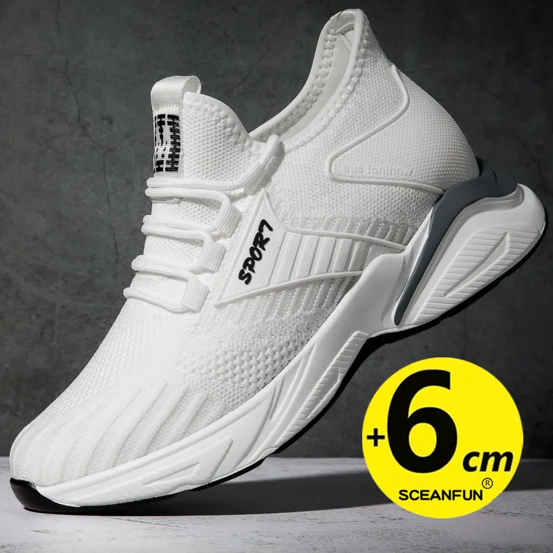 New height increasing shoes for men 6cm invisible elevator sneakers White leathe sport zapatillas de Hombre lift height