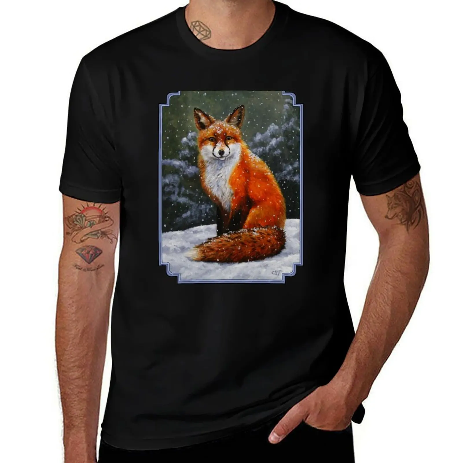 Red Fox in Snow T-Shirt Novelty Graphic Tee Shirt T-Shirt