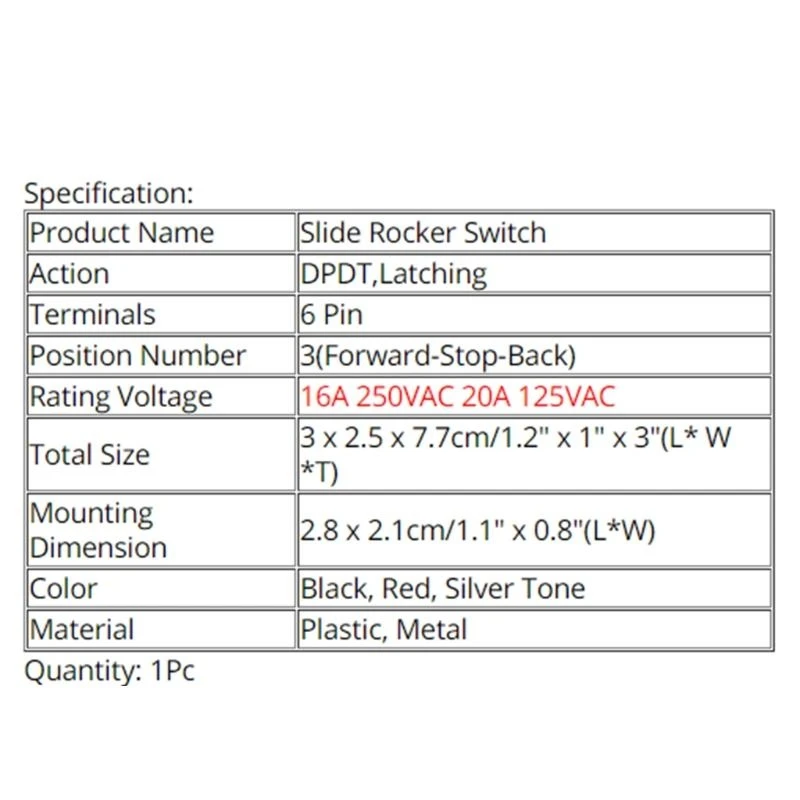 G92C Forward-Stop-Back DPDT 6Pin Travamento Slide KCD4-604-6P