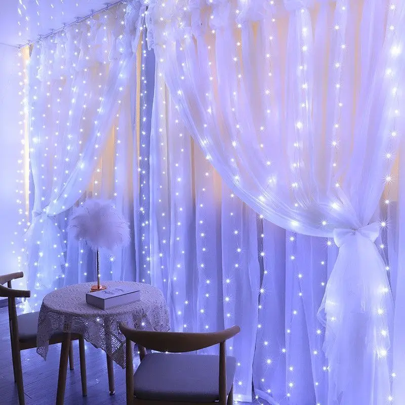 USB Curtain String Lights Remote control 8 Mode Fairy Light Holiday Wedding Home Bedroom Decoration EID Mubarak Bedroom Wedding