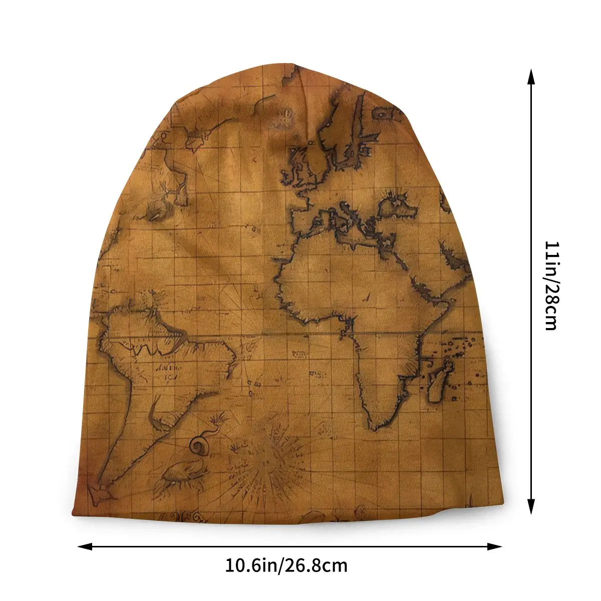 World Map Fashion Hats World Oldest Vintage Map Drawn By Hand Thin Hat Bonnet Hipster Skullies Beanies Caps Men Women\'s Earmuffs