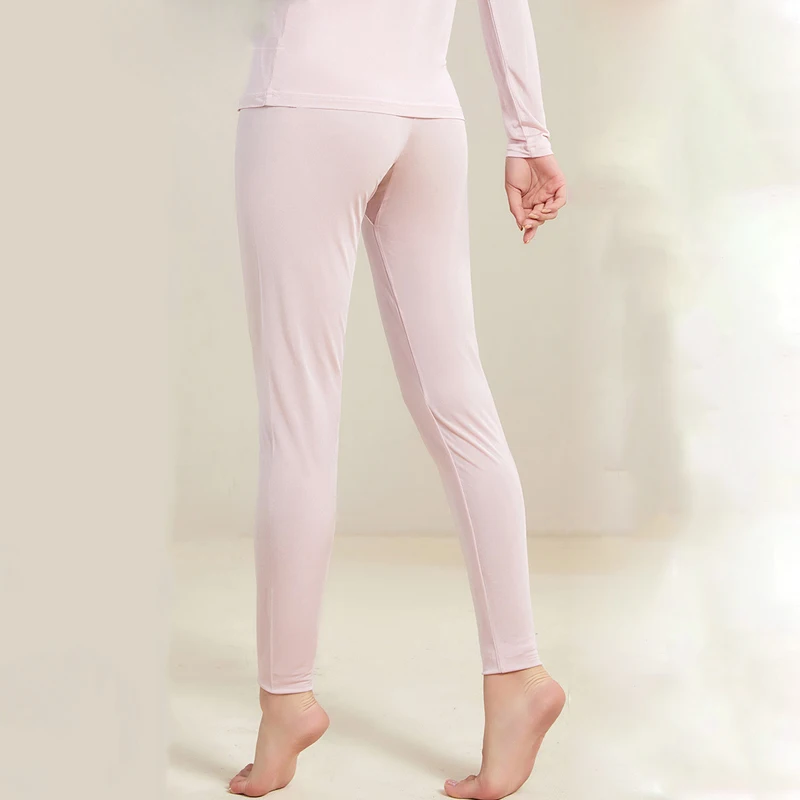 Women's 100% Mulberry Silk Thermal Long Johns, High-Waisted Slim-Fit Ultra-Thin Single-Layer Base Layer Pants