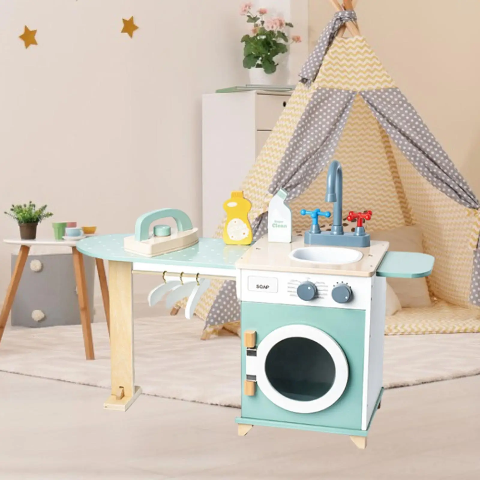 

Pretend Play Toy Wooden Laundry Playset for Birthday Gifts Holiday Present