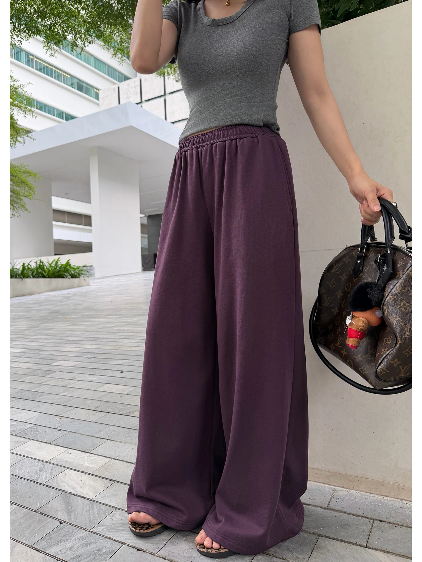 

Женские летние брюки EKOOL с высокой талией, прямые, свободные, универсальные, с эластичным поясом, широкие штанины, повседневные, для похудения