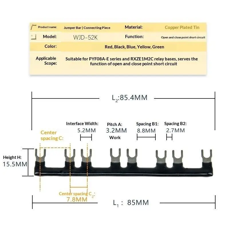 1Pc Multicolor Relay Side Connection Bar Terminal Block Shorting Blade Connection 2-10 Position Side Insert For HH52P PYF08A-E