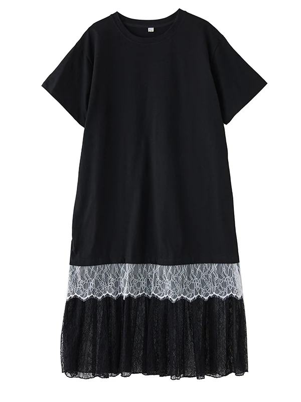 Tannt femmes robe dentelle maille Patchwork mode t-shirt robes pour femmes 2025 nouvel été ample longues robes décontractées couleur correspondant