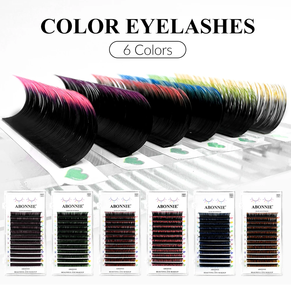 ABONNIE Neue Farbverlauf-Wimpernverlängerung in Rot, Grün, Blau, Lila, Einzelne Faux-Mink-Ombre-Farbwimpern – Detail 1