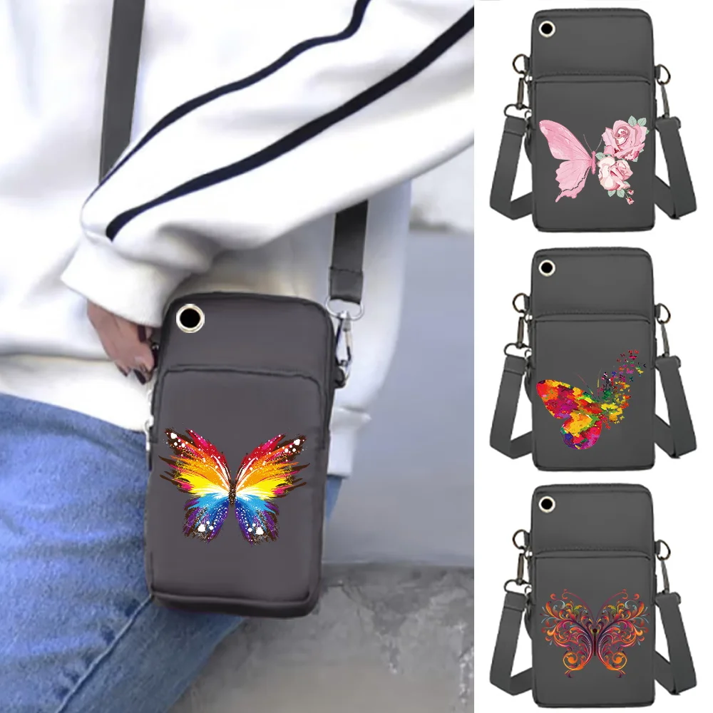 Mobile Phone Bag Wrist Pack Wallets Crossbody Bags Butterfly Print Arm Pouch for Apple/Huawei/Samsung Cell Phone Storage Packet