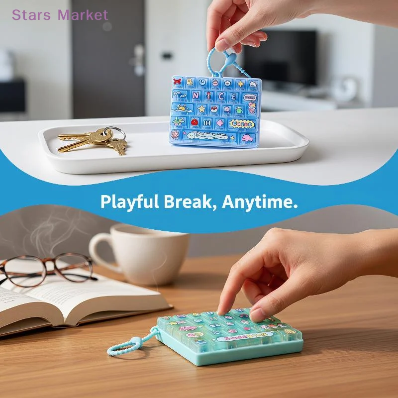 New 26 Grid Keyboard Keycap Clicker Fidget Fidget Keyboard Key Caps Anti Stress Keychains Cute Clicker Keychain Bag Charms 1PC