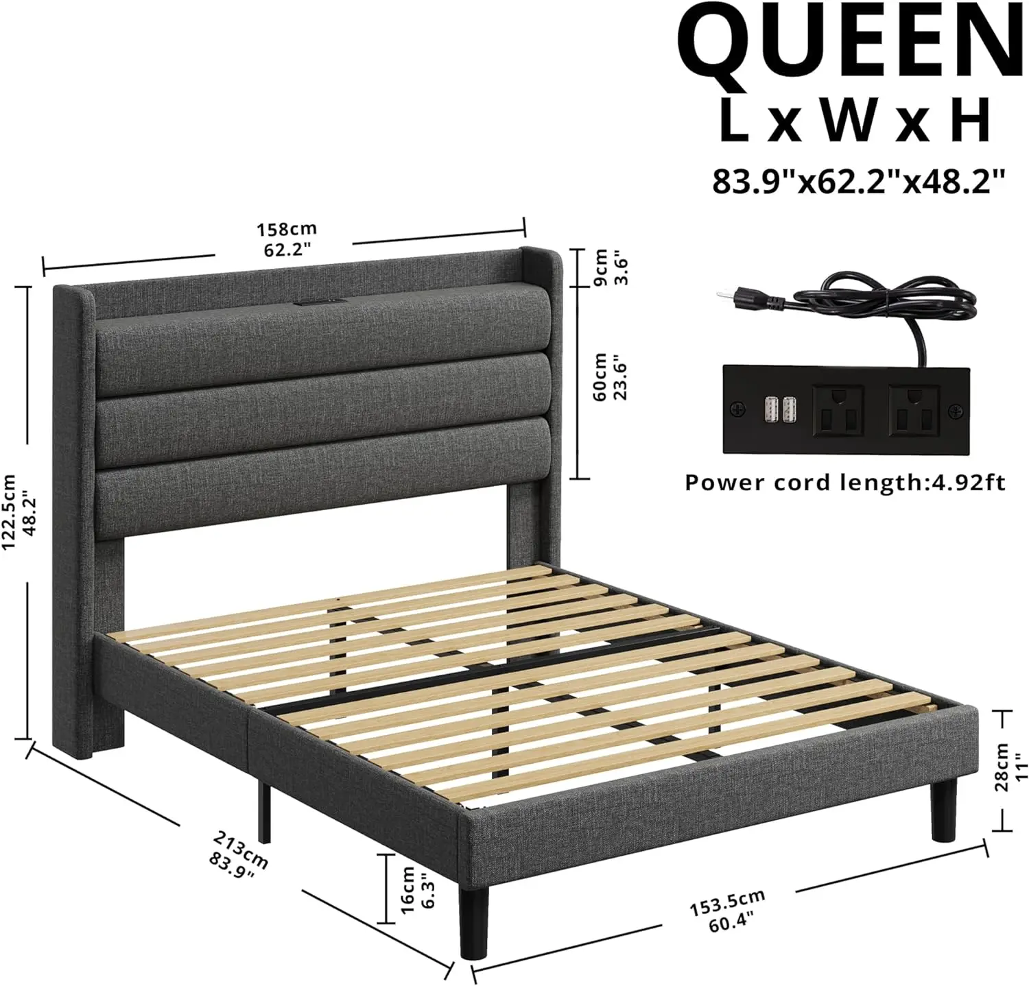 Cadre de lit, planche de sauna de rangement avec sorties, robuste et stable, pas de bruit, pas besoin de ressorts