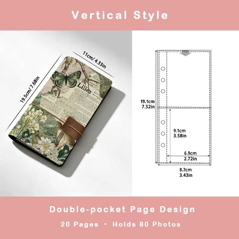 Antique Old Paper Steampunk Gear Butterfly Purple Floral Bird Printed PU Leather Instant Photo Album 80 Pockets Portable Mini Pi