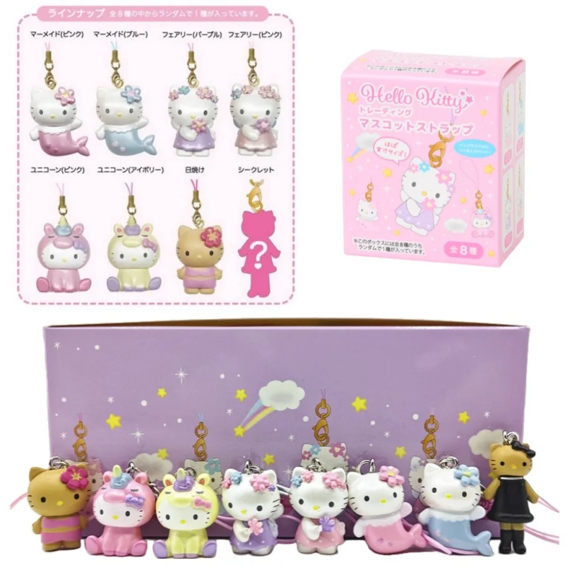 Linda figura de acción de Hello Kitty unicornio negro sirena Hada gatito llavero caja ciega de dibujos animados juguete DIY encanto decoración regalo para niños
