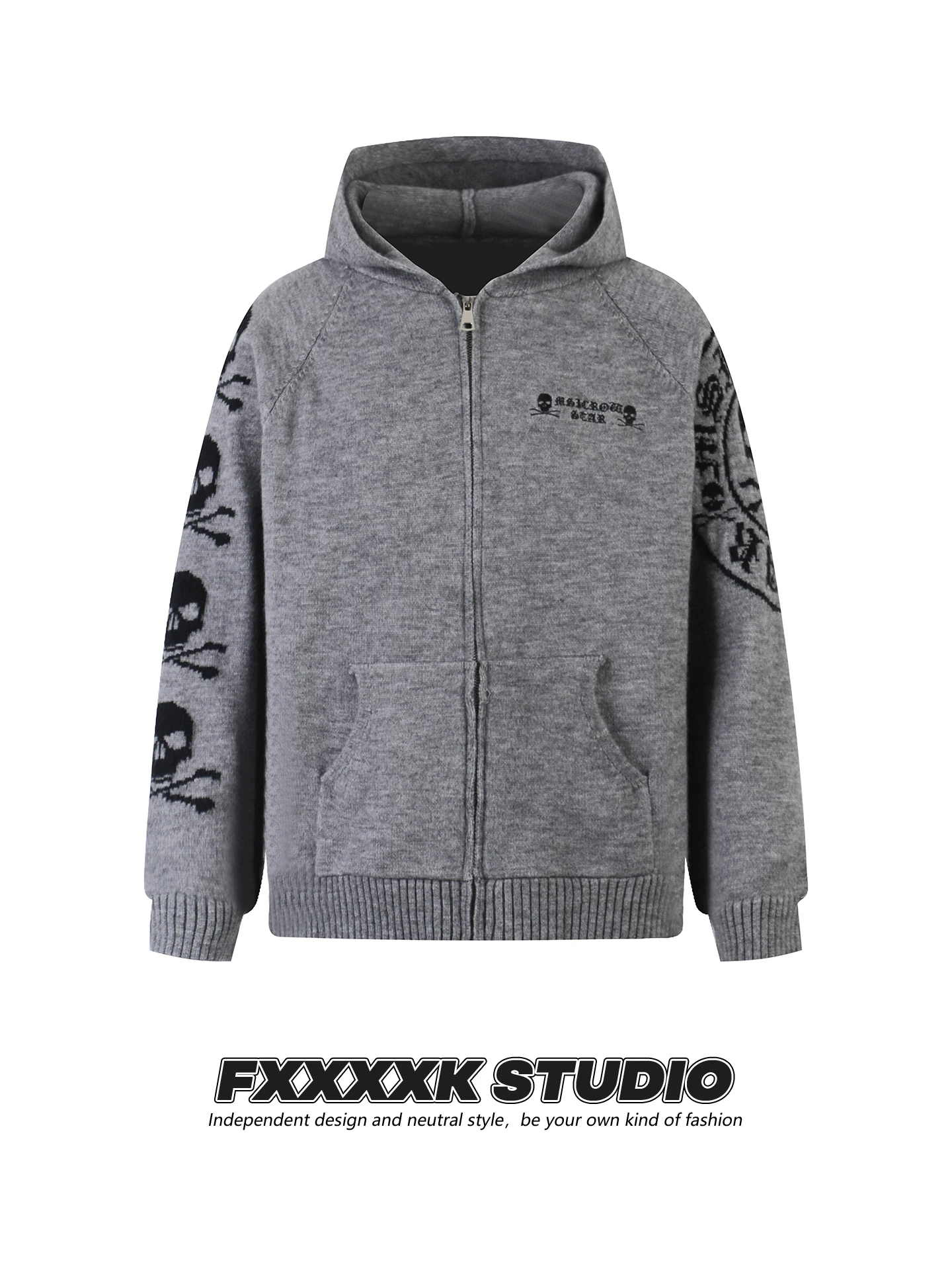 

Готическая вязаная шапка со скелетом и крестом, кардиган, мужская оригинальная верхняя одежда High Street Aby Wind, Long Sve, мягкая смесь полиэстера