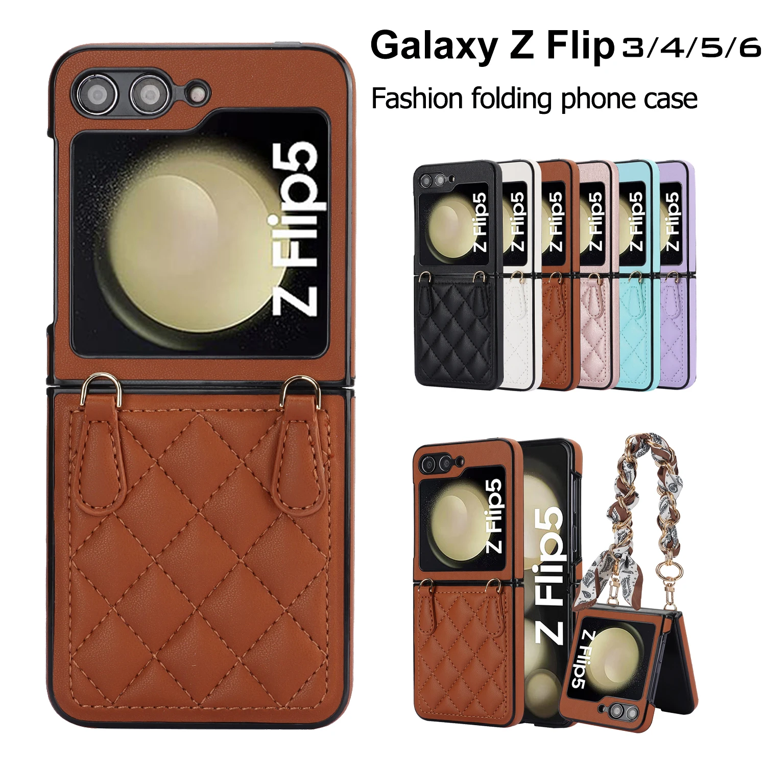 

Fashion Crossbody Leather Bracelet Case For Samsung Galaxy Z Flip 5 4 3 5G Flip6 Flip5 Long Lanyard Shockproof Phone Back Cover