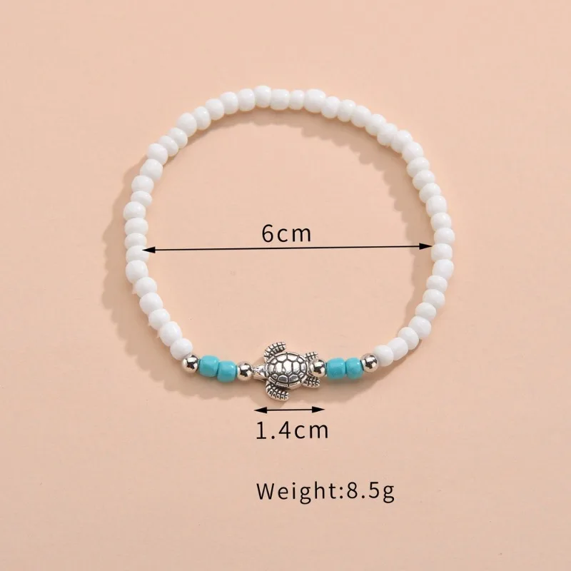 Personalized Beach Anklet Turtle Pendant Foot Bracelet for Women Rice Beaded Leg Link Chain Ornament Girlfriend Ankle Strap Gift images - 6